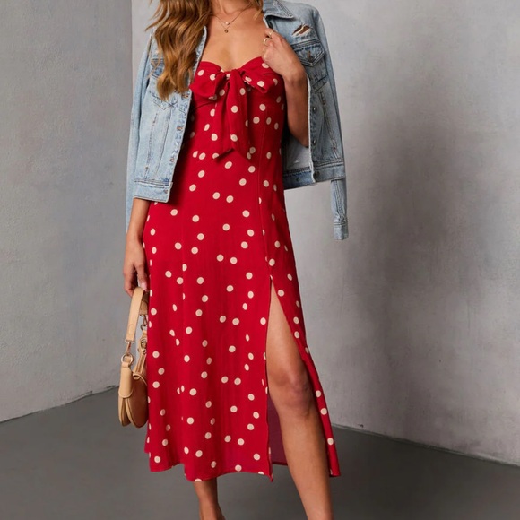 Vici- Eirah Strapless Cut Out Polka Dot Midi Dress - Picture 6 of 6
